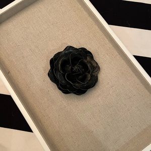 Coach Black leather flower brooch
